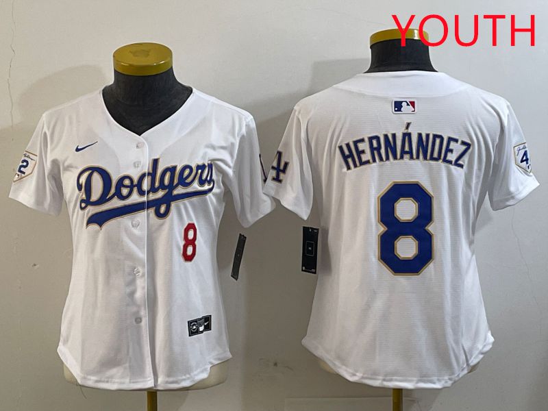Youth Los Angeles Dodgers 8 Hernandez White Gold Game 2025 Nike MLB Jersey style 5